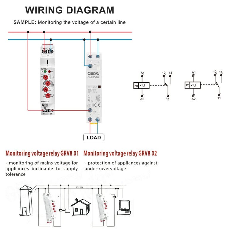 GEYA Voltage Monitor Device - Over and Under-Voltage Protection Relay 2SPDT 10A (GRV8-02, AC/DC110V-240V) - Image 4